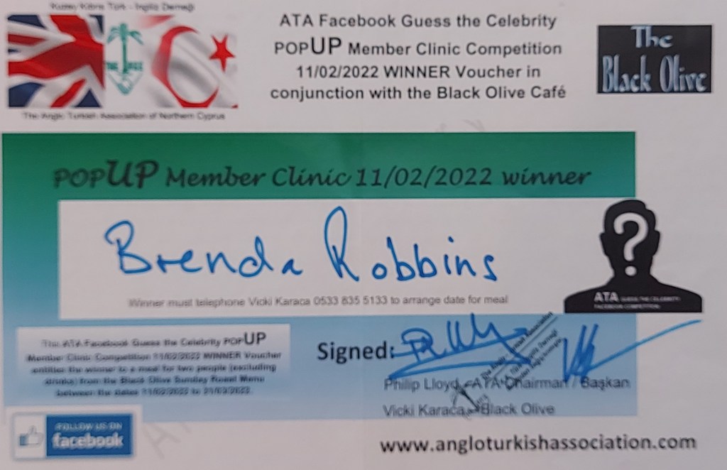 FEBRUARY 2022 popUP Membership Clinic 11/02/2022 prize winner (person chosen from draw of all those who guessed correct) is Brenda Robbins